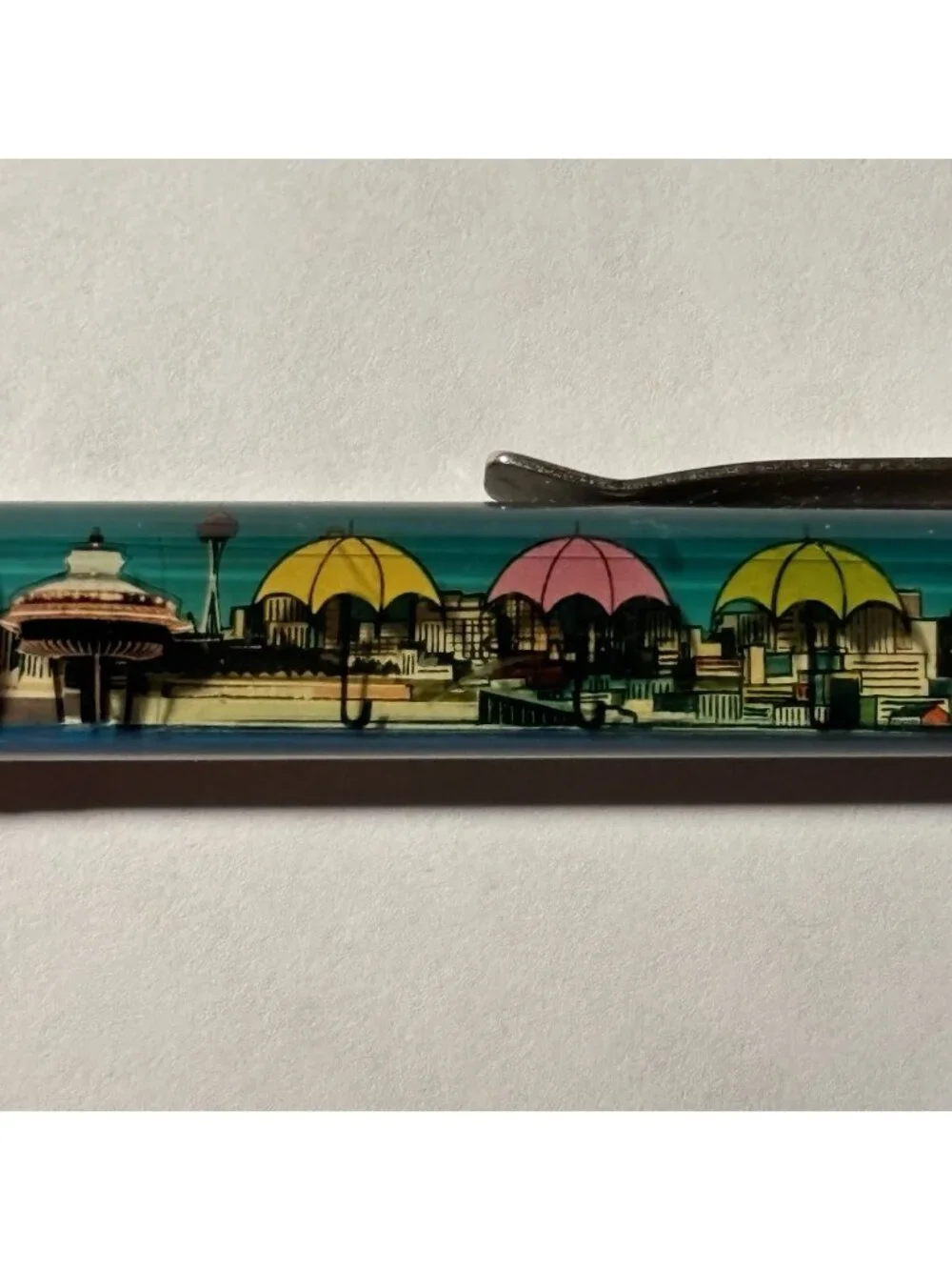 Seattle Washington Floaty Pen Colorful Rain Umbrellas Move by City Space Needle